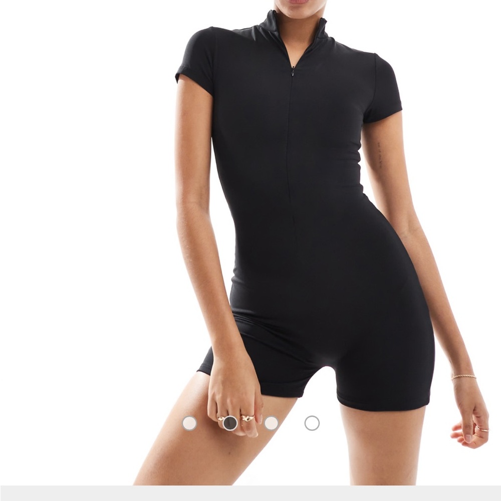 ASOS Agon Half zip short unitard jumpsuit in black